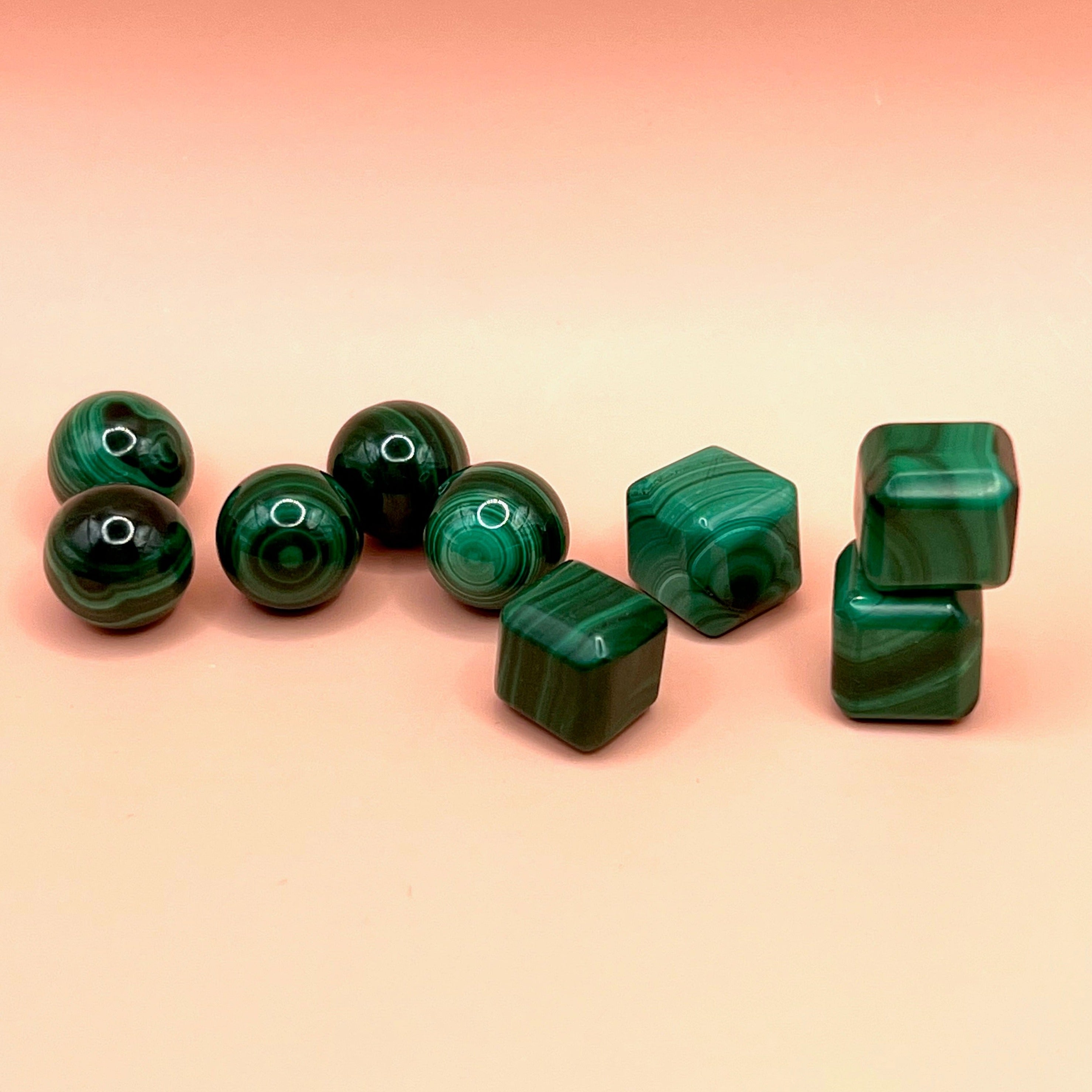 Mini malachite cubes & spheres